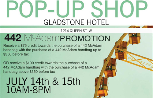 Pop-Up-Promotion Pop Up Promotion1 442 McAdam Pop Up Shop: July 14 and 15 at the Gladstone